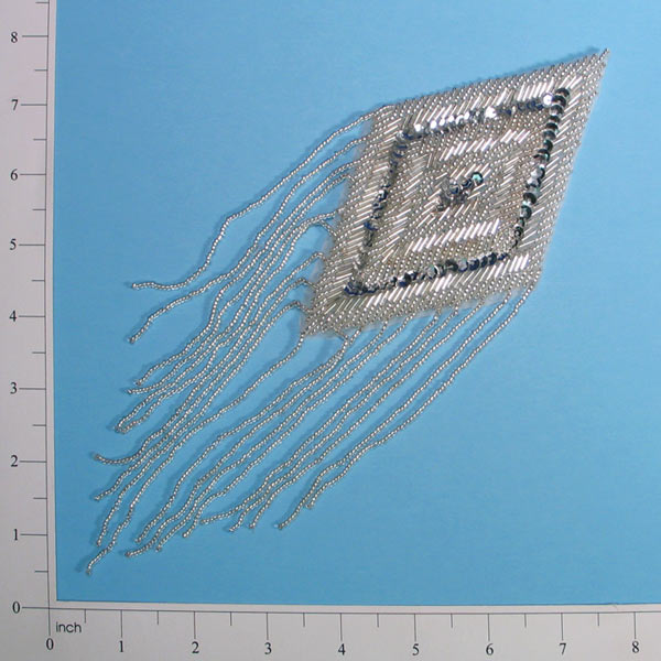 Diamond with Fringe Sequin Applique/Patch Silver Sequin & Beaded Appliques