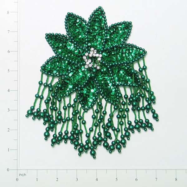 Starburst Beaded Sequin Applique/Patch 8" x 5 3/4" Kelly Green Sequin & Beaded Appliques