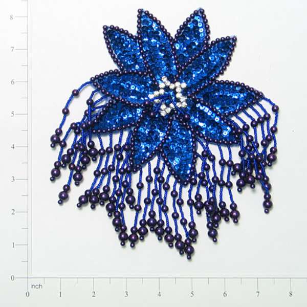 Starburst Beaded Sequin Applique/Patch 8" x 5 3/4" Royal Blue Sequin & Beaded Appliques
