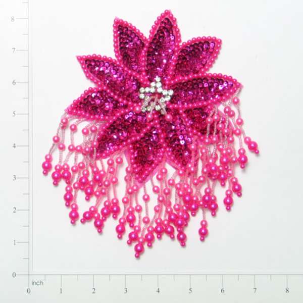 Starburst Beaded Sequin Applique/Patch 8" x 5 3/4" Fuchsia Sequin & Beaded Appliques
