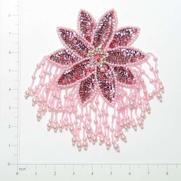 Starburst Beaded Sequin Applique/Patch 8" x 5 3/4" Mauve Sequin & Beaded Appliques