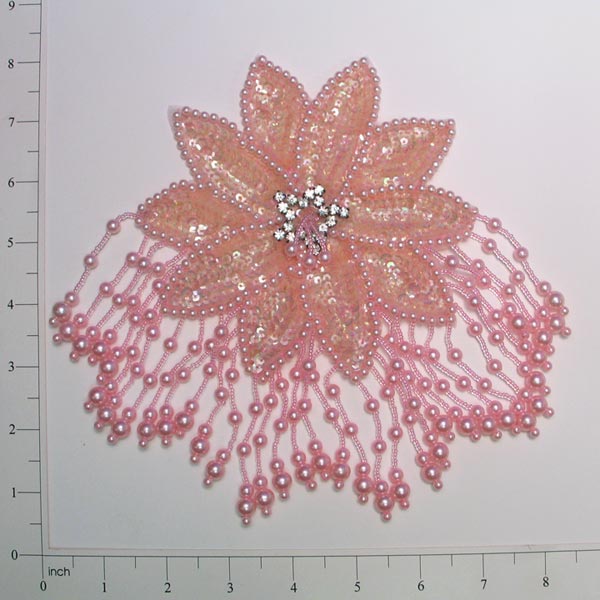 Starburst Beaded Sequin Applique/Patch 8" x 5 3/4" Light Pink Sequin & Beaded Appliques