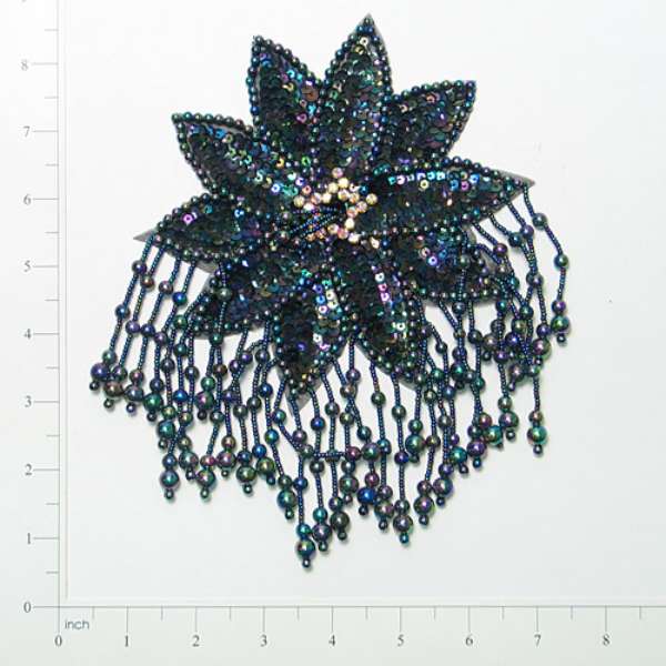 Starburst Beaded Sequin Applique/Patch 8" x 5 3/4" Black Aurora Borealis Sequin & Beaded Appliques