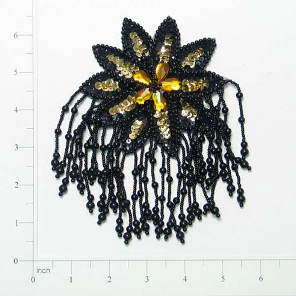 Sunburst Sequin Applique/Patch Black Gold Sequin & Beaded Appliques