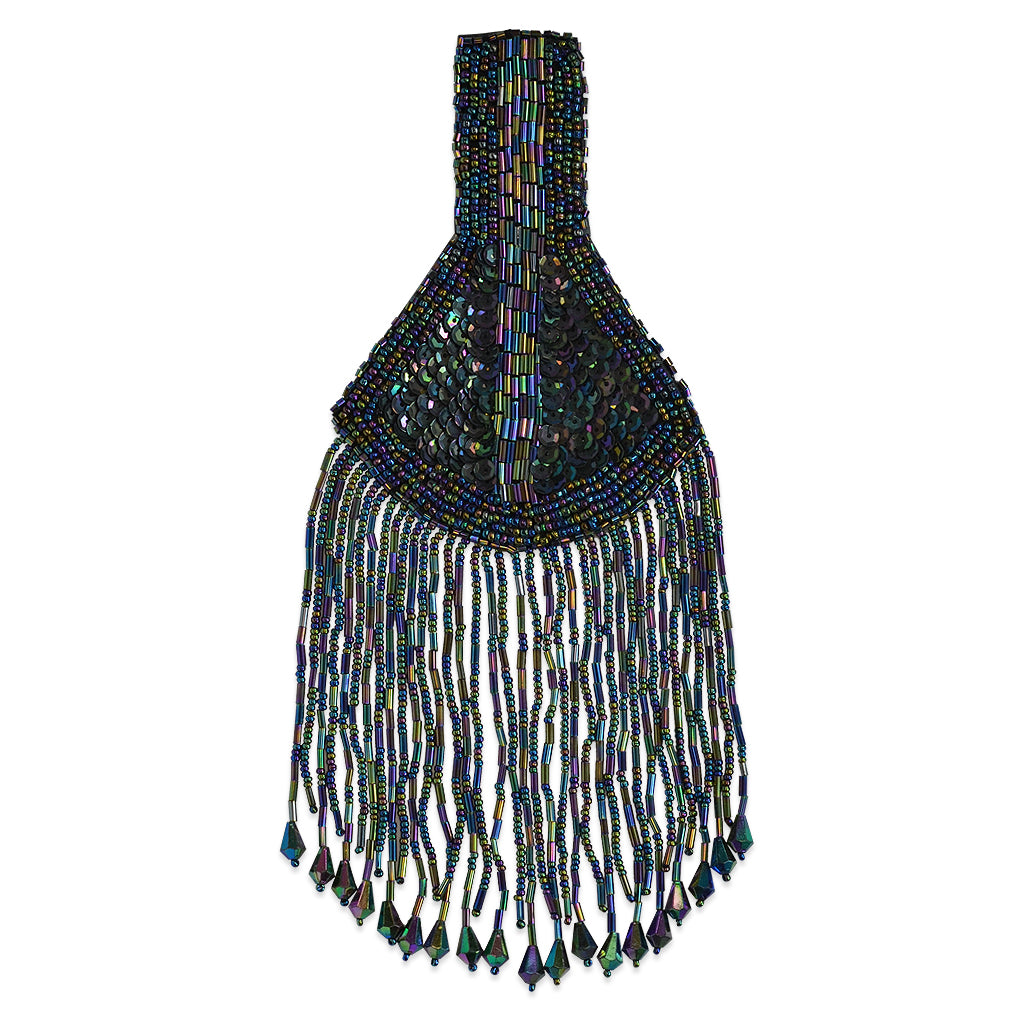 Designer Epaulet Sequin Applique/Patch Black Aurora Borealis Sequin & Beaded Appliques