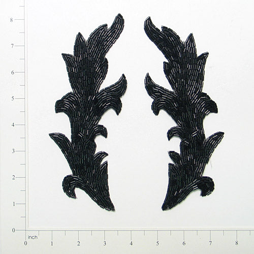 Lily Beaded Applique Pack of 2 Black Sequin & Beaded Appliques