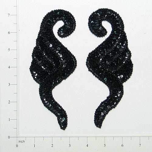 Zephyr Sequin Applique/Patch Pack of 2 - Black Sequin & Beaded Appliques