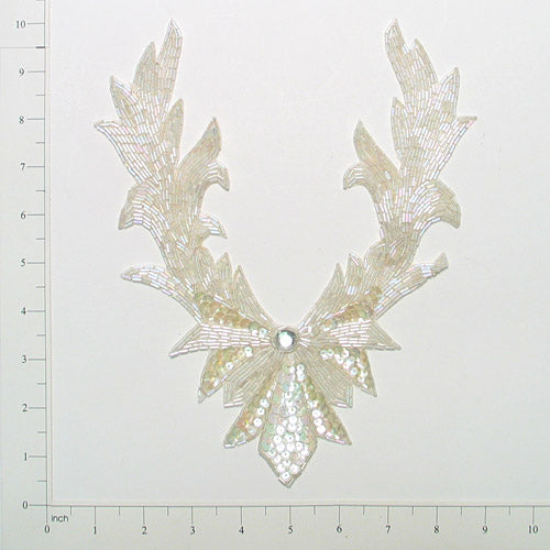 Lily Collar Sequin Applique/Patch 10 1/2" x 9 3/4" Crystal Aurora Borealis Sequin & Beaded Appliques