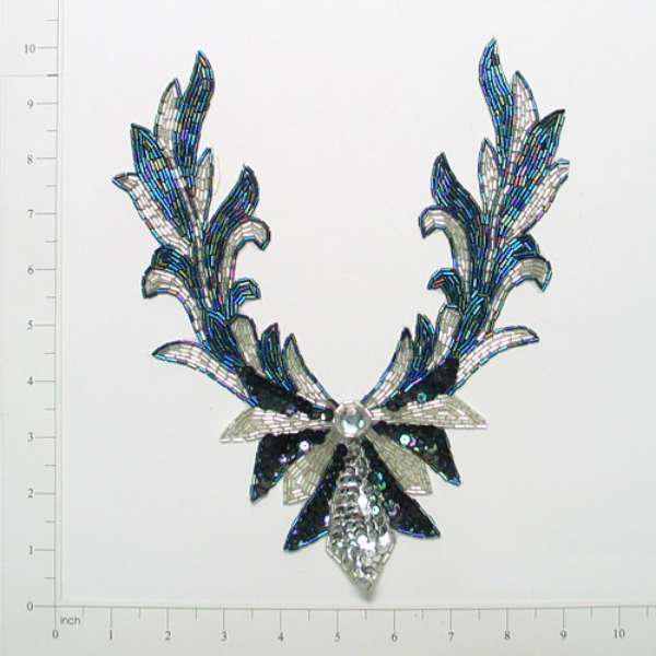 Lily Collar Sequin Applique/Patch 10 1/2" x 9 3/4" Black Aurora Borealis Sequin & Beaded Appliques