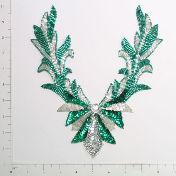 Lily Collar Sequin Applique/Patch 10 1/2" x 9 3/4" Green Multi Sequin & Beaded Appliques