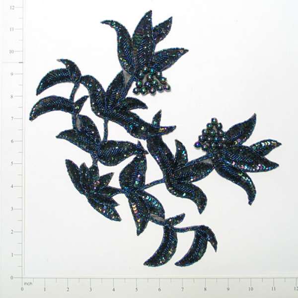 Bouquet Sequin Applique 10 1/2" x 8 1/2" Black Aurora Borealis Sequin & Beaded Appliques