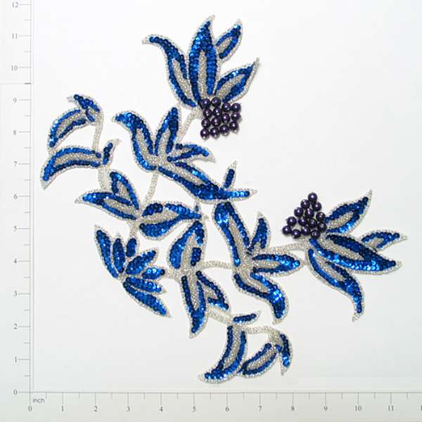 Bouquet Sequin Applique 10 1/2" x 8 1/2" Royal Blue Sequin & Beaded Appliques