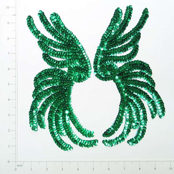 Seaweed Sequin Applique/Patch 9 1/2" x 4 1/2" Pack of 2 Kelly Green Sequin & Beaded Appliques