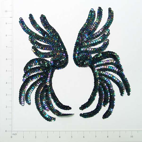 Seaweed Sequin Applique/Patch 9 1/2" x 4 1/2" Pack of 2 Black Aurora Borealis Sequin & Beaded Appliques