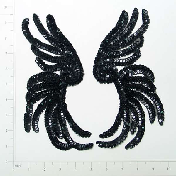 Seaweed Sequin Applique/Patch 9 1/2" x 4 1/2" Pack of 2 Black Sequin & Beaded Appliques