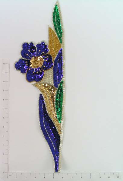 Flower with Leaf Sequin Applique/Patch Mardi Gras Sequin & Beaded Appliques
