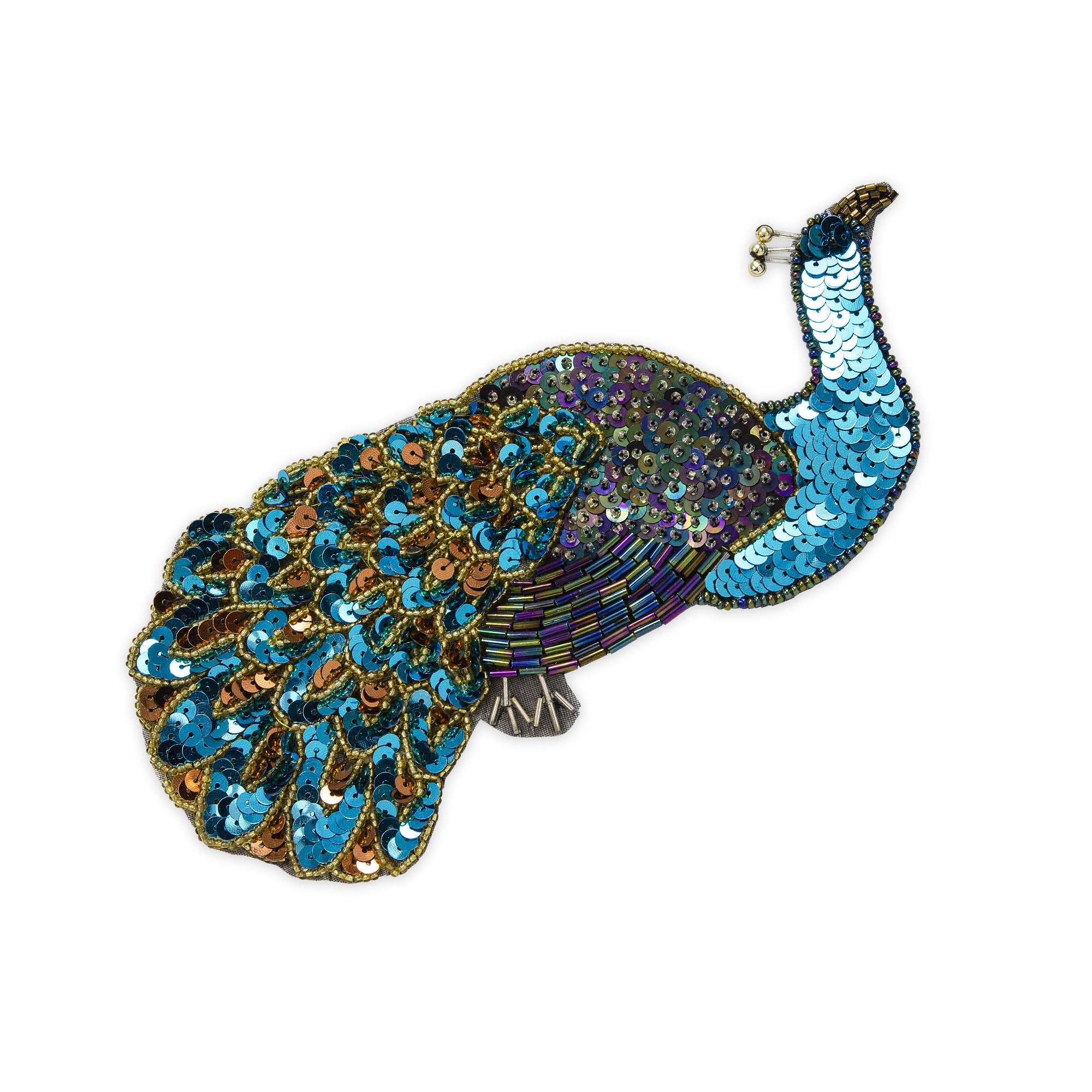 7 1/2" x 3 3/4" Peacock Sequin Applique/Patch Aqua Multi Appliques