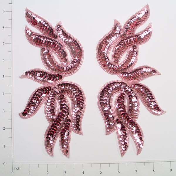 Tangled Leaf Sequin Applique/Patch 2 Pack 9 1/2" x 4" Mauve Sequin & Beaded Appliques