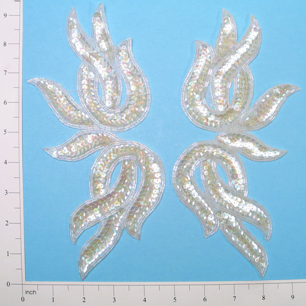 Tangled Leaf Sequin Applique/Patch 2 Pack 9 1/2" x 4" Crystal Aurora Borealis Sequin & Beaded Appliques