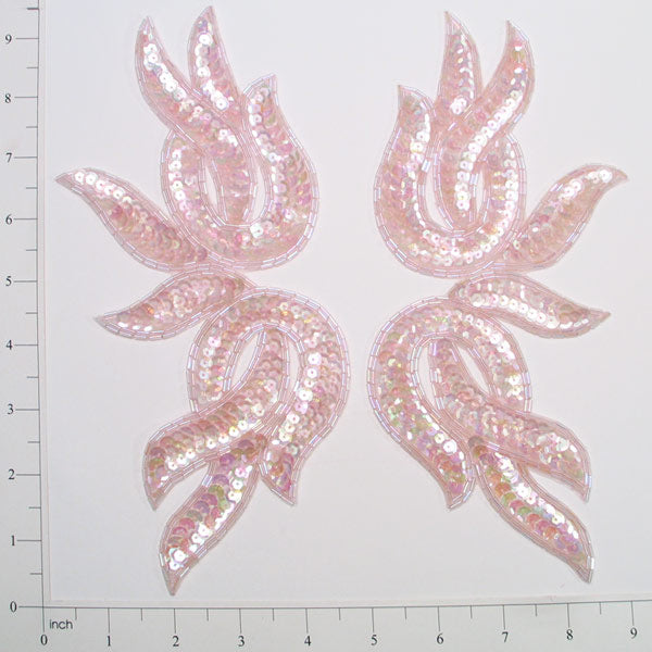 Tangled Leaf Sequin Applique/Patch 2 Pack 9 1/2" x 4" Pink Sequin & Beaded Appliques