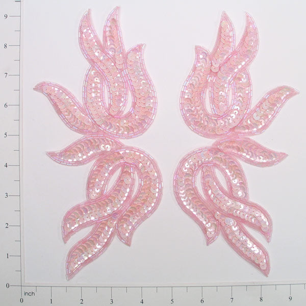 Tangled Leaf Sequin Applique/Patch 2 Pack 9 1/2" x 4" Rose Sequin & Beaded Appliques