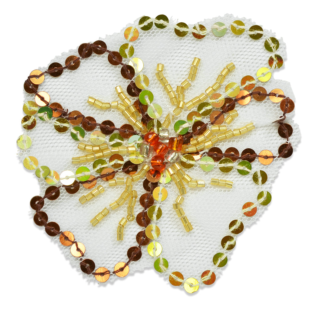 Net Flower Sequin Applique/Patch - Brown Multi Sequin & Beaded Appliques