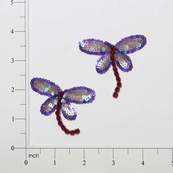 Dragonfly Sequin Applique Pack of 2 - Purple Multi Sequin & Beaded Appliques
