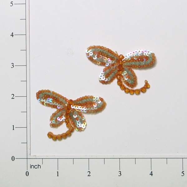 Dragonfly Sequin Applique/Patch Pack of 2 - Orange Multi Sequin & Beaded Appliques