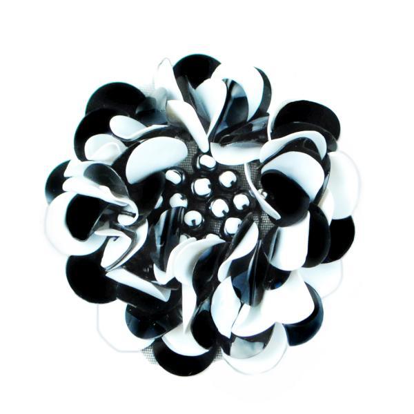 2" Twisted Sequin Flower Applique/Patch Black White Sequin & Beaded Appliques