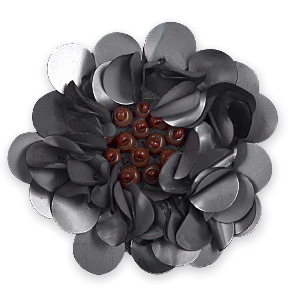 2" Twisted Sequin Flower Applique/Patch Matte Gray Sequin & Beaded Appliques