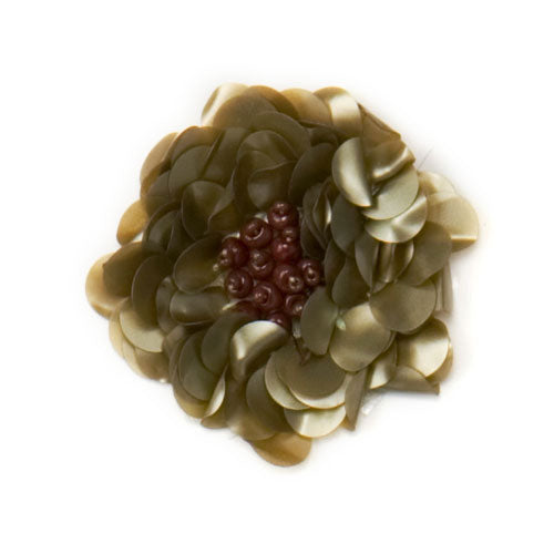 2" Twisted Sequin Flower Applique/Patch Matte Olive Sequin & Beaded Appliques