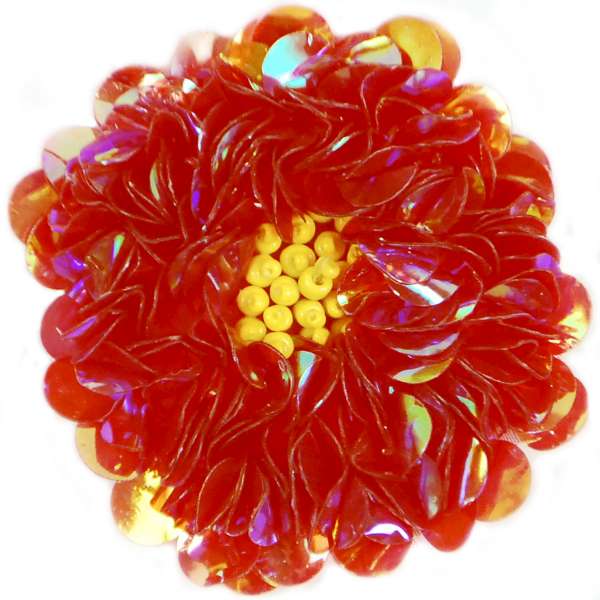 3" Twisted Sequin Flower Applique/Patch Crystal Red Sequin & Beaded Appliques