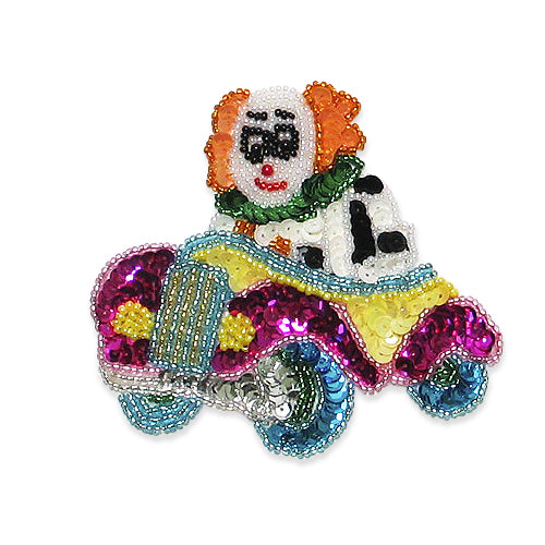 4" x 3 1/2" Clown On Wheels Sequin Applique/Patch - Multi Colors Sequin & Beaded Appliques