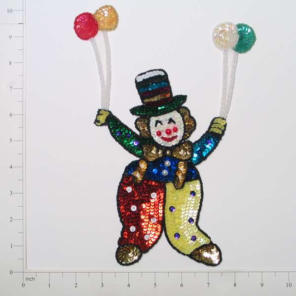 Birthday Clown Sequin Applique/Patch 10" x 6" - Multi Colors Sequin & Beaded Appliques