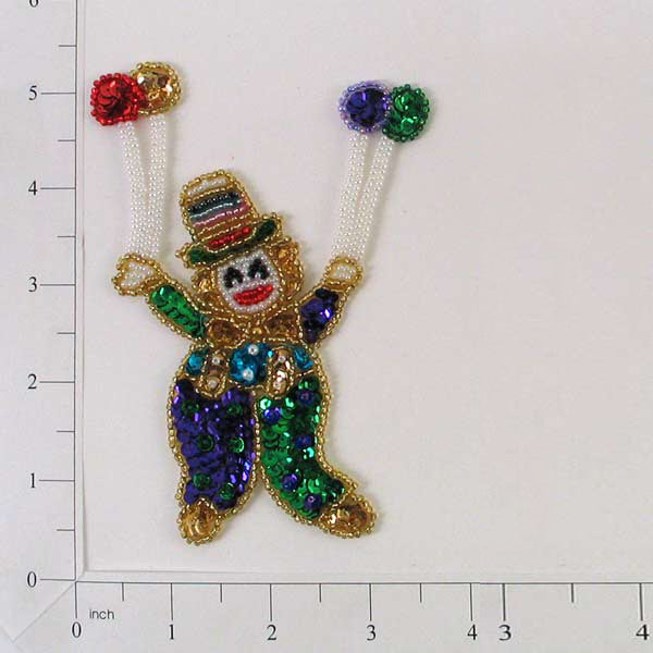 5 1/4" x 3 1/2" Mardi Gras Birthday Clown Applique/Patch - Multi Colors Sequin & Beaded Appliques