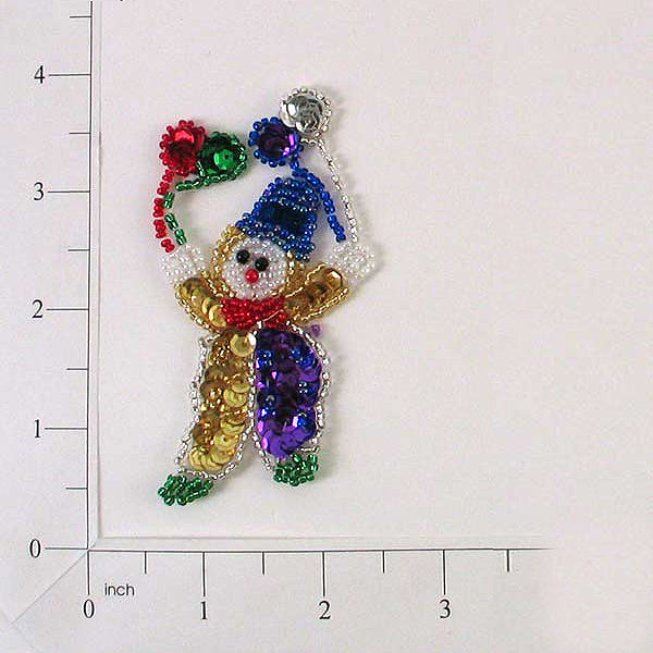 3 1/4" x 2" Mardi Gras Birthday Clown Applique/Patch - Multi Colors Sequin & Beaded Appliques