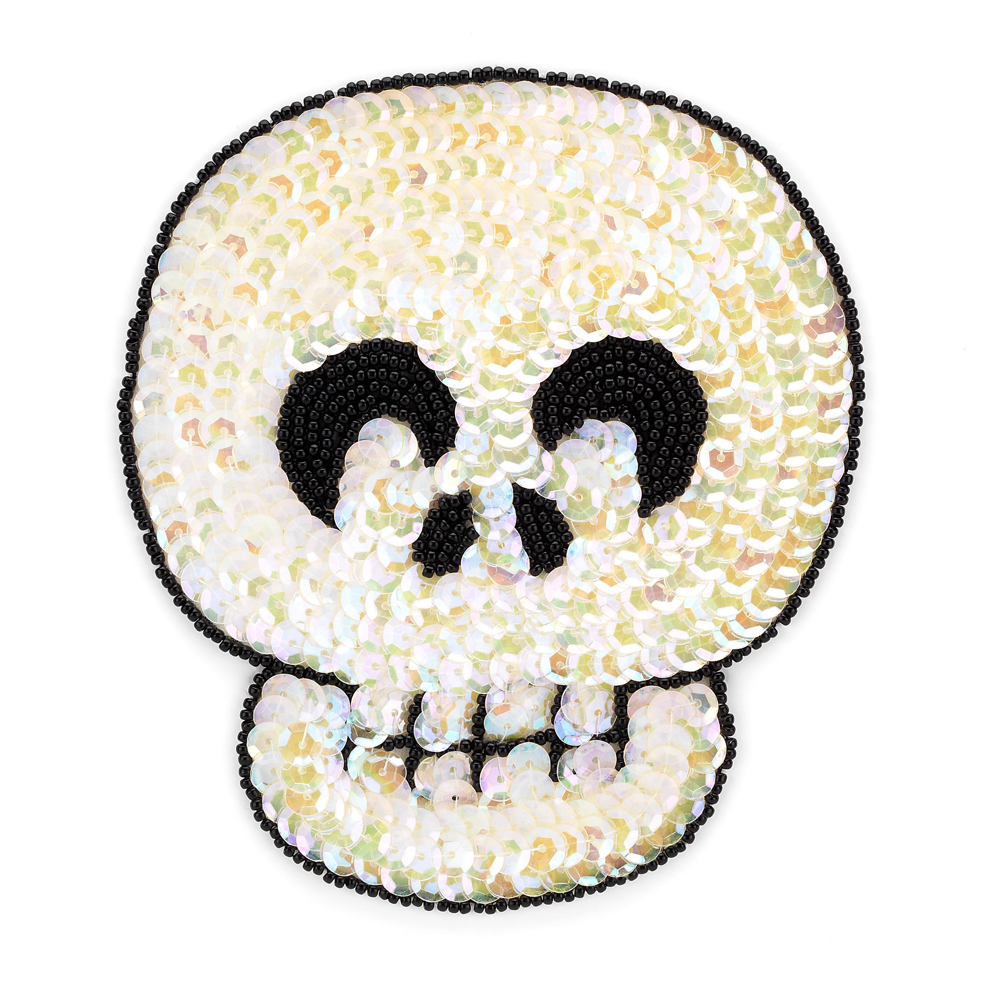 4 7/8" x 4 1/4" Skull Sequin Applique/Patch - Crystal Aurora Borealis Sequin & Beaded Appliques