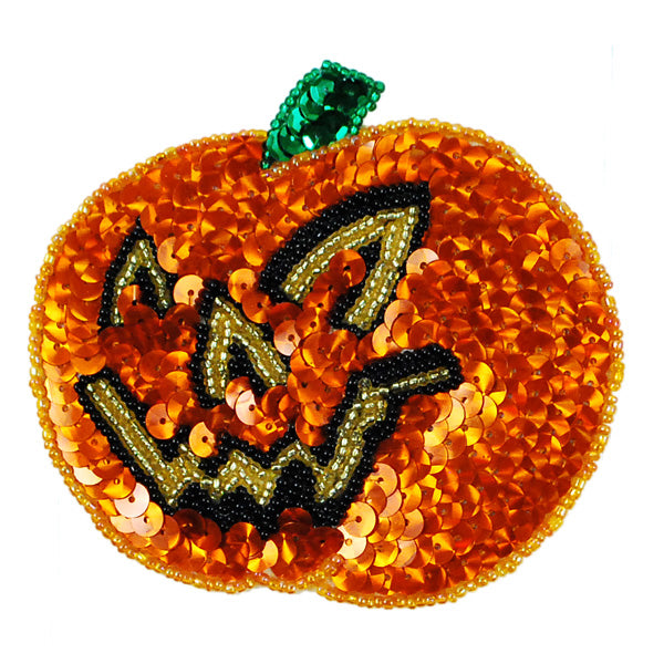 3 3/4" x 3 1/2" Jekyll Pumpkin Sequin Applique/Patch - Multi Colors Sequin & Beaded Appliques
