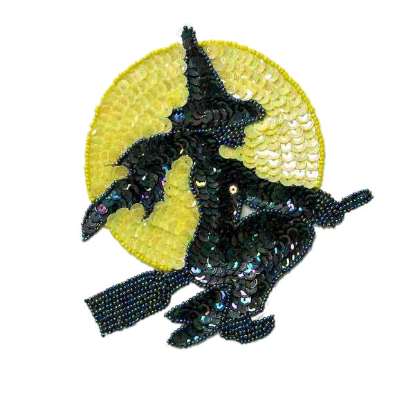 Witch And Moon Beaded Sequin Applique/Patch - Multi Colors Sequin & Beaded Appliques