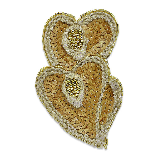Blossoming Heart Natural Applique/Patch 4 1/2" x 2 3/4" - Natural Multi Sequin & Beaded Appliques
