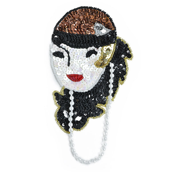Lady Face Sequin Applique/Patch - Multi Colors Sequin & Beaded Appliques