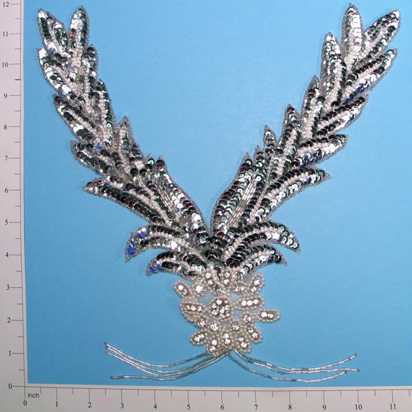 Designer Collar Sequin Applique/Patch - Silver Sequin & Beaded Appliques