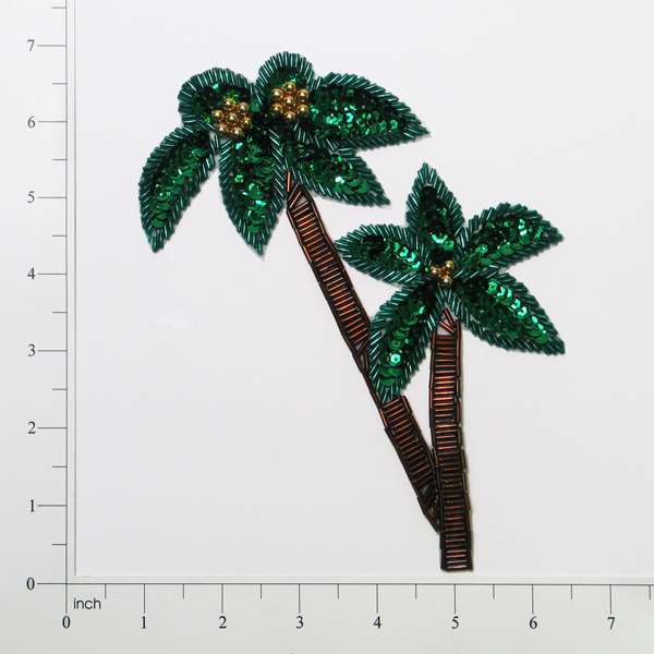 Palm Trees Sequin Applique/Patch 7" x 5 1/4" - Green Multi Sequin & Beaded Appliques
