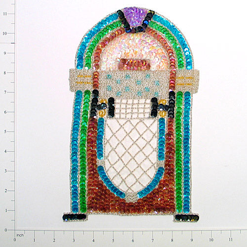 11" x 6 3/4 Jukebox Sequin Applique/Patch - Multi Colors Sequin & Beaded Appliques