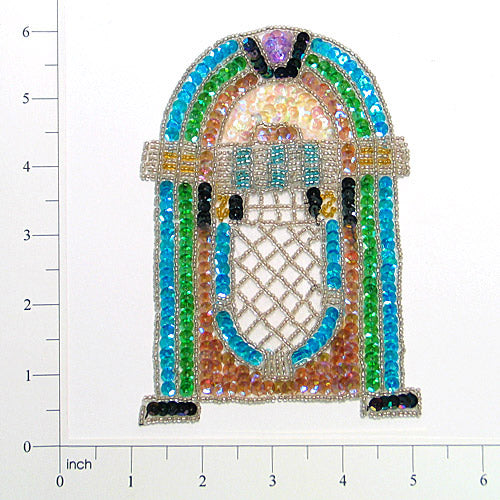 6" x 4" Jukebox Sequin Applique/Patch - Multi Colors Sequin & Beaded Appliques
