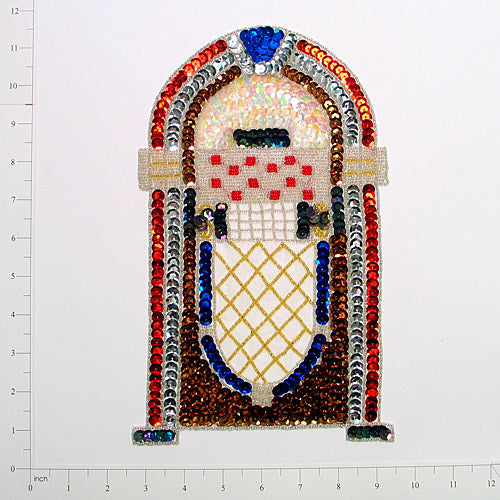 11" x 6 3/4" Jukebox Sequin Applique/Patch - Multi Colors Sequin & Beaded Appliques