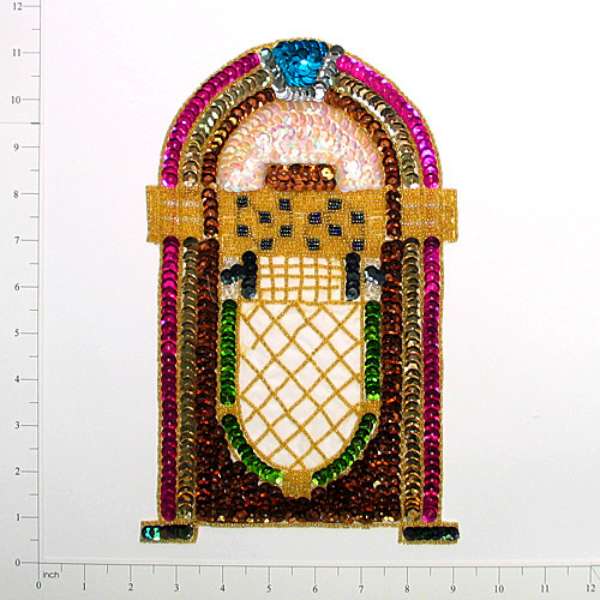 11" x 6 3/4" Jukebox Sequin Applique/Patch - Multi Colors Sequin & Beaded Appliques
