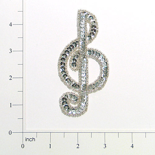 G Clef Sequin Applique - Silver Sequin & Beaded Appliques