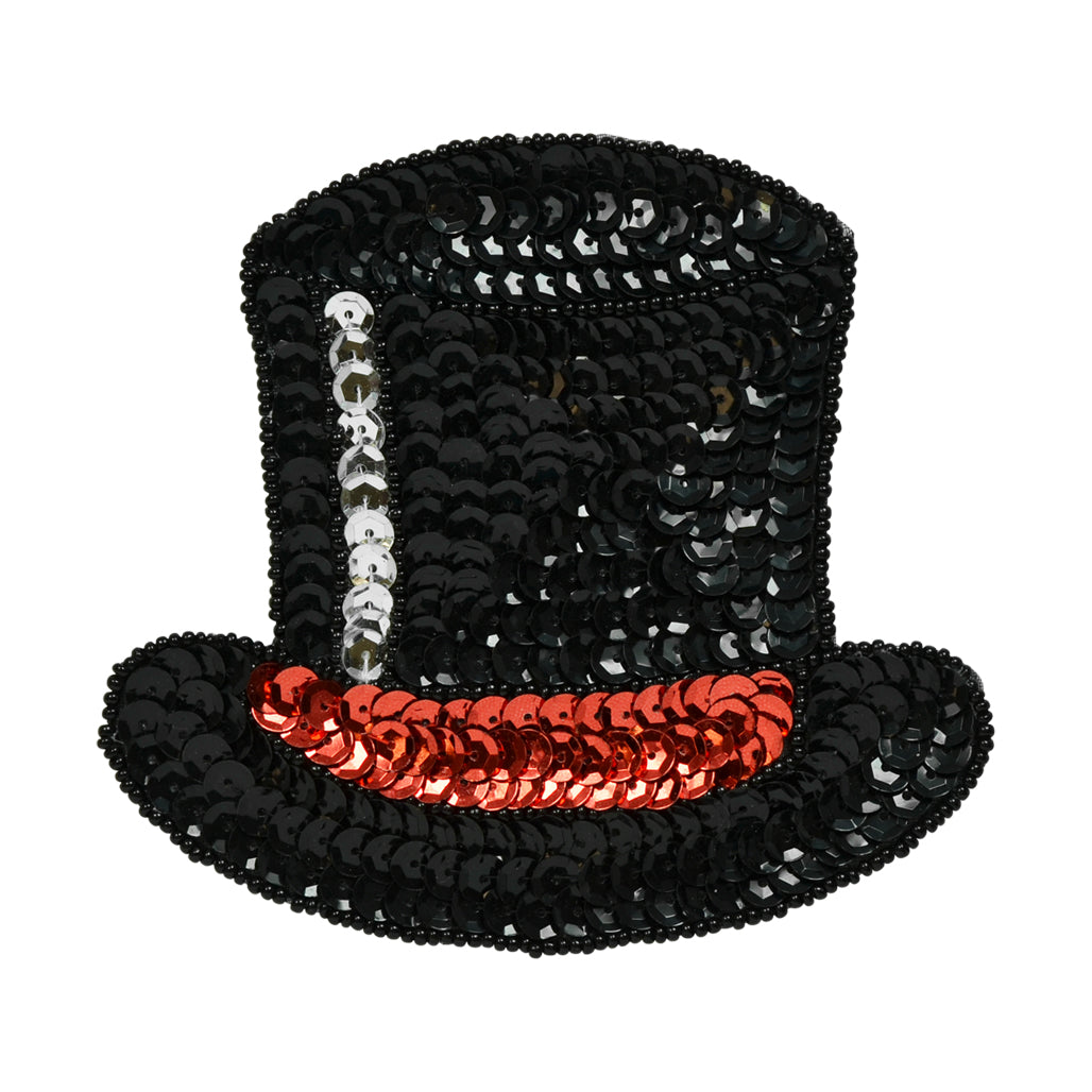 Magician Top Hat Sequin Applique/Patch - Black Appliques