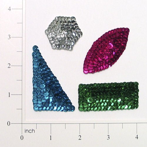 Scatter Applique/Patch - Blue, Green, Pink, Silver - 4 pcs. - Multi Colors Sequin & Beaded Appliques